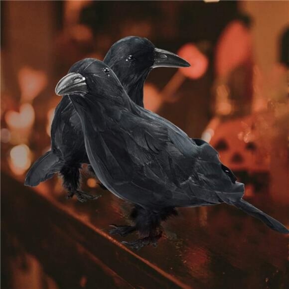 Halloween Decor 2 PCS Realistic Crow Halloween Decor Birds Black Feathered Crows - Picture 5 of 8
